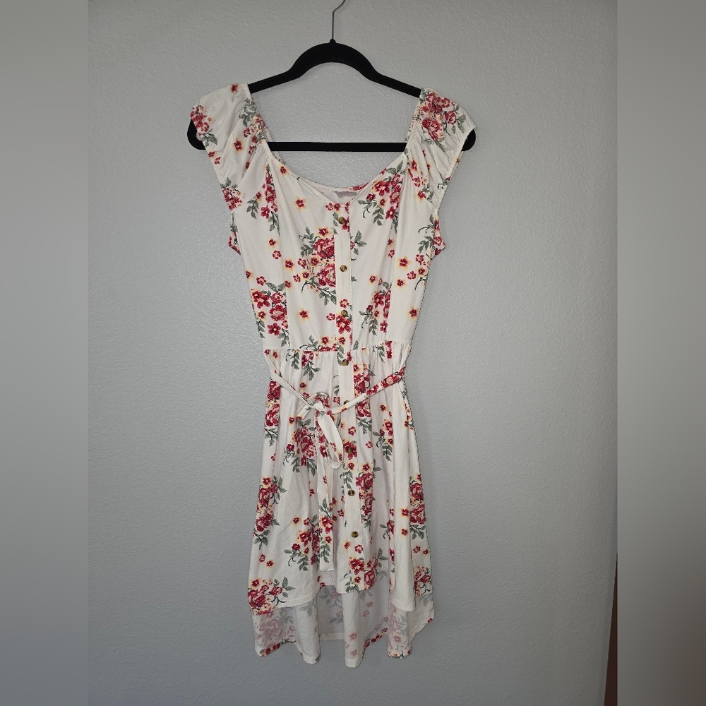 No Boundaries White and Red Floral Mini Dress